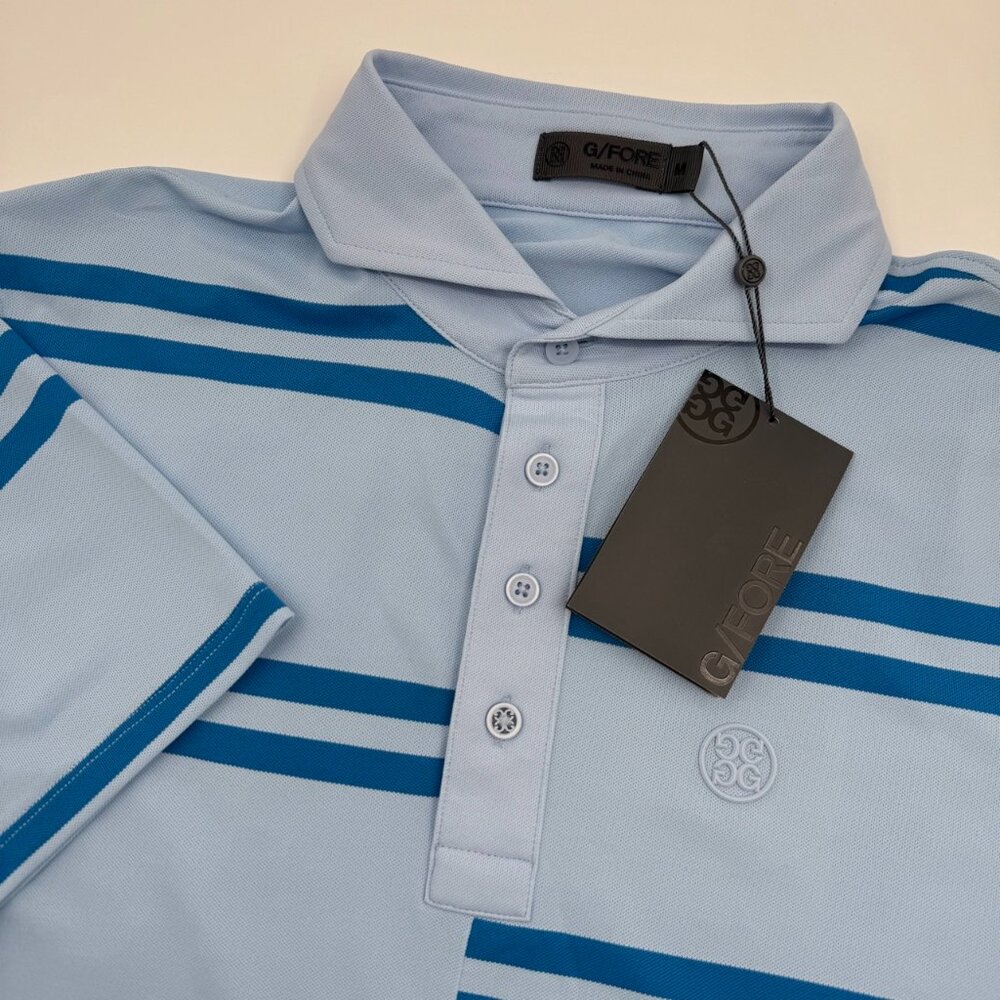 G/FORE Golf Polo Shirt Men’s M Blue Offset Stripe Performance Stretch Athletic